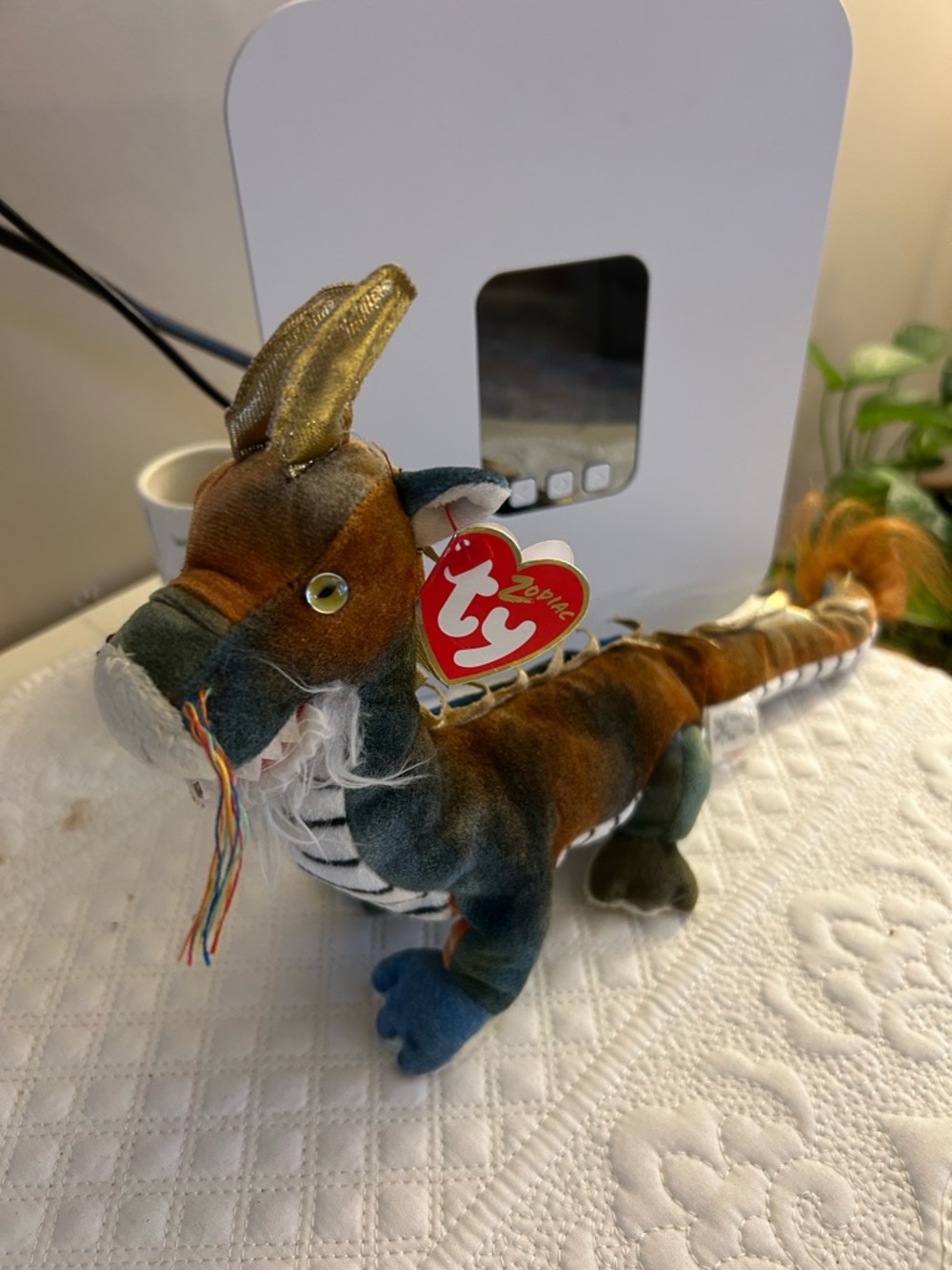 Ty Velvet Stretch Dragon Plush - Gold Horns, Multicolored Body